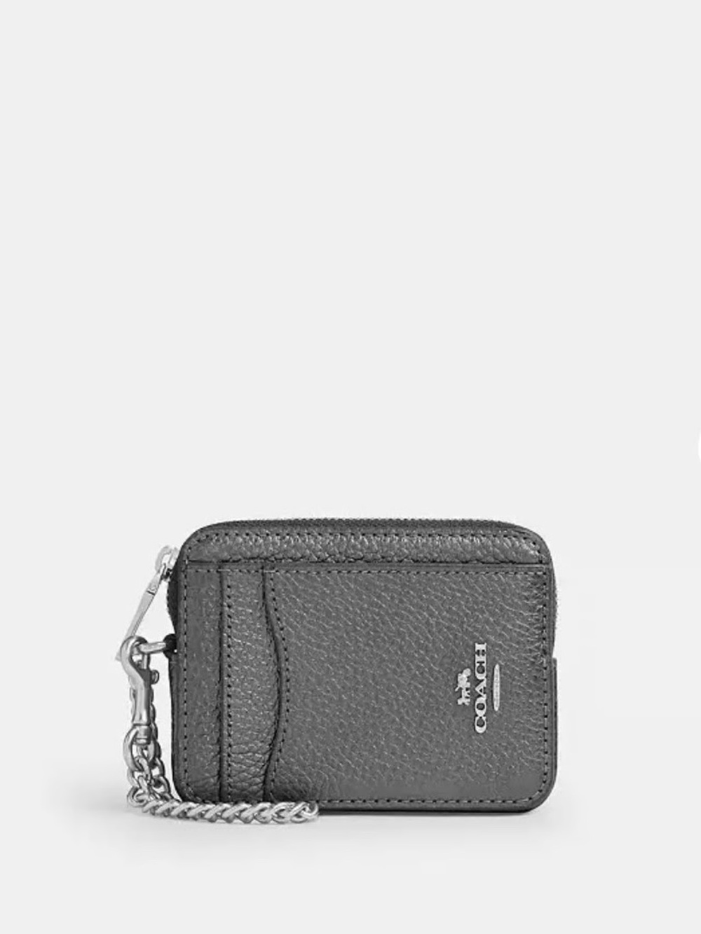 NWOT Coach Zip Card Case, Metallic Graphite/Silver